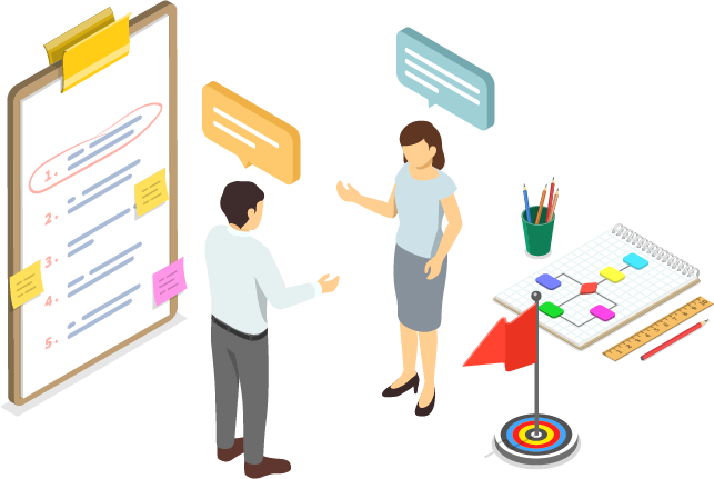 3人の社員が矢印の階段を登っているイラスト