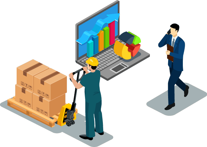 荷物を運んだり、電話をしている人のイラスト