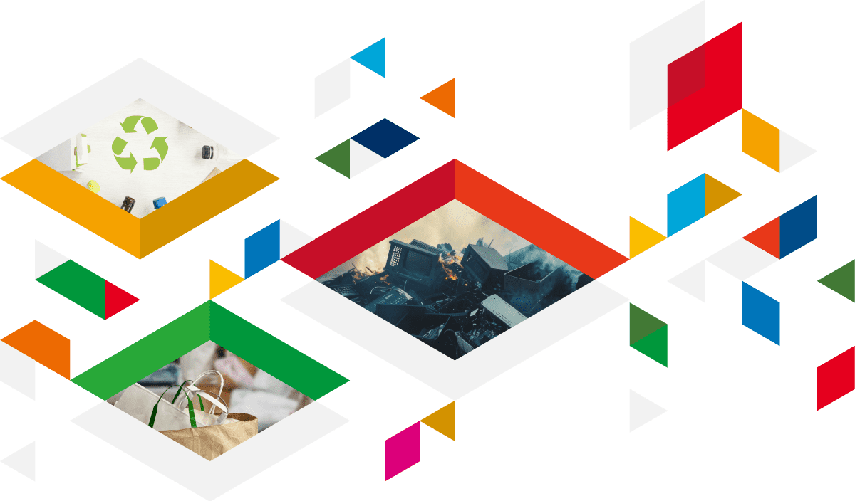 リサイクルやごみ、エコバッグと環境について表した画像